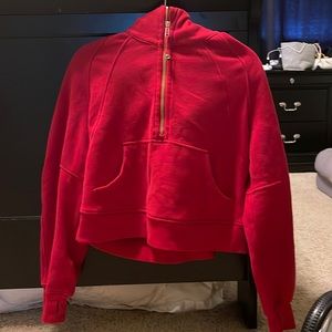 Red lunar new year scuba hoodie gold hardware